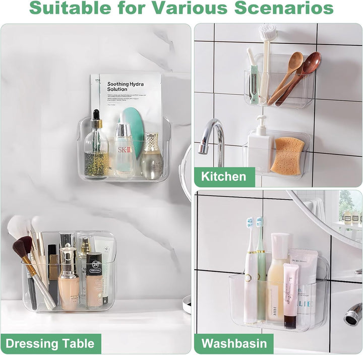 CGBE Duschablage Ohne Bohren, 2 Packs Transparenter Badezimmer Organizer für Wandmontage mit selbstk