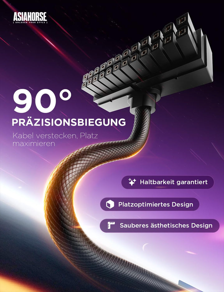 AsiaHorse Hydrus 24Pin PSU Kabelverlängerung, PC 24 Pin Sleeved Cable für 24 Pin ATX [18AWG] Netztei