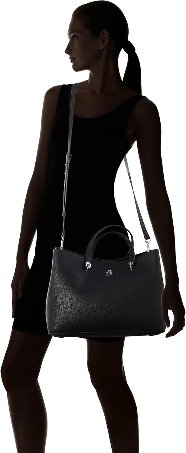 Tommy Hilfiger Damen Th Emblem Umhängetasche Schulranzen Schwarz, Schwarz