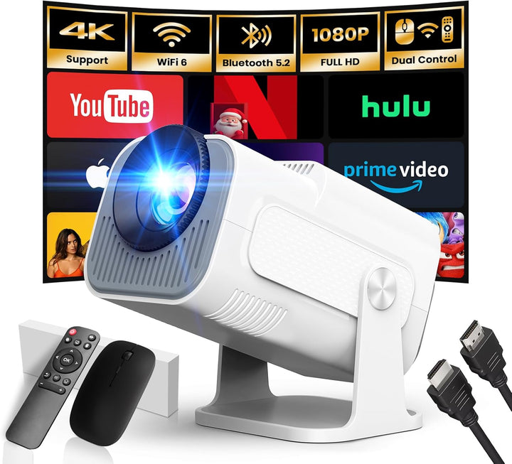 [Bulit-in App] 2024 Mini Beamer 1920*1080P FHD 4K Mini Projektor Dual Control mit Maus Android TV Wi