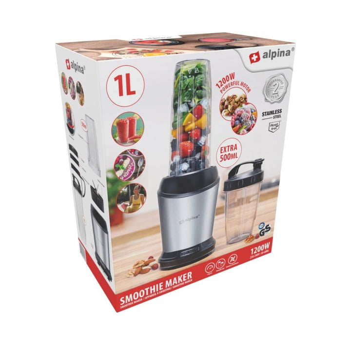 alpina Smoothie Maker 1200 W - Mixer 1L - Mixer Smoothie Maker - mit 500 ML Mitnehmbecher und Deckel