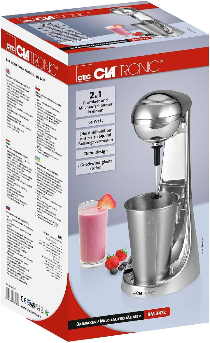 2in1 Barmixer Milchaufschäumer Edelstahl Becher Standmixer Mixbehälter 450 ml (Mixer, 65 Watt, Milch