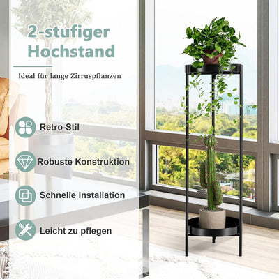 RELAX4LIFE 2-stöckiger Pflanzenständer, Runder Blumenständer aus Metall, Blumenhocker bis zu 15 kg b