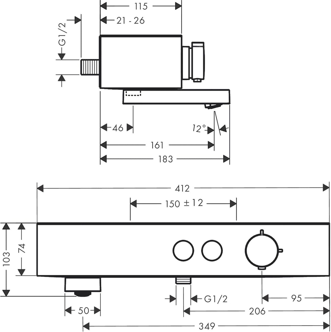 hansgrohe Wannenthermostat ShowerTablet Select, Aufputz Badarmatur für 2 Funktionen, Mattweiss Mattw