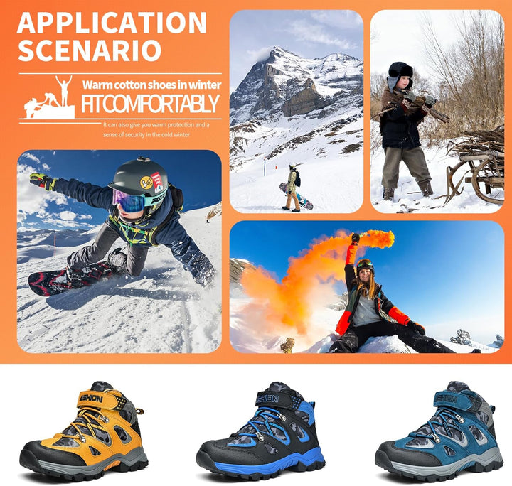 ASHION Jungen Winterschuhe Kinder Schneestiefel gefüttert und wasserdicht – rutschfeste Outdoor Wand