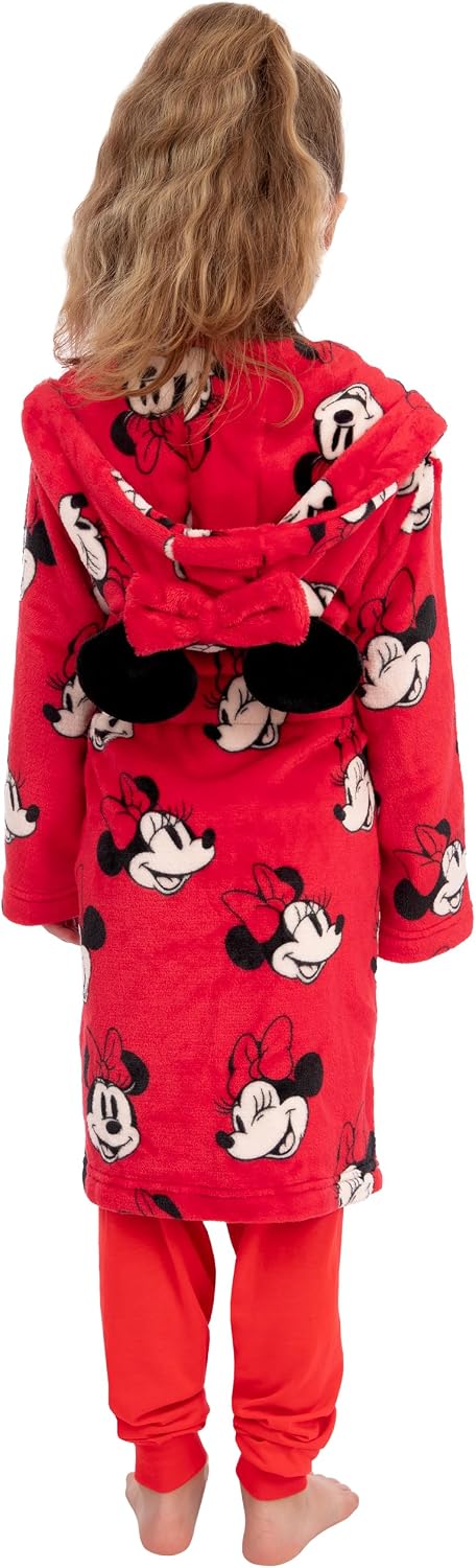 Disney Minnie Mouse Bademantel Kinder, Fleece Bademantel Mädchen Mit 3D Minnie Mouse Ohren, Morgenma
