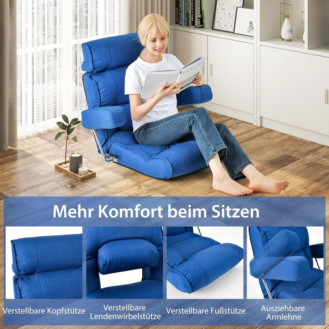 GOPLUS Bodenstuhl, Relaxliege mit Armlehne & Verstellbarer Rückenlehne, Bodensessel mit Schlaffunkti