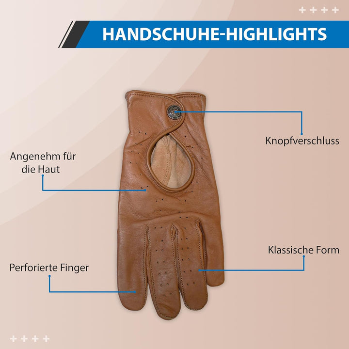 German Wear Unisex Driving Autofahrer-Handschuhe Lederhandschuhe 11=2XL Karamell, 11=2XL Karamell