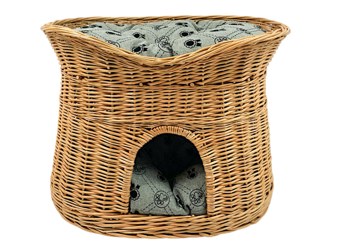 Katzenkorb zum Schlafen – Katzenhütte Indoor – Grösse L: 60 cm oval – Katzenhöhle aus Weide – Zweist