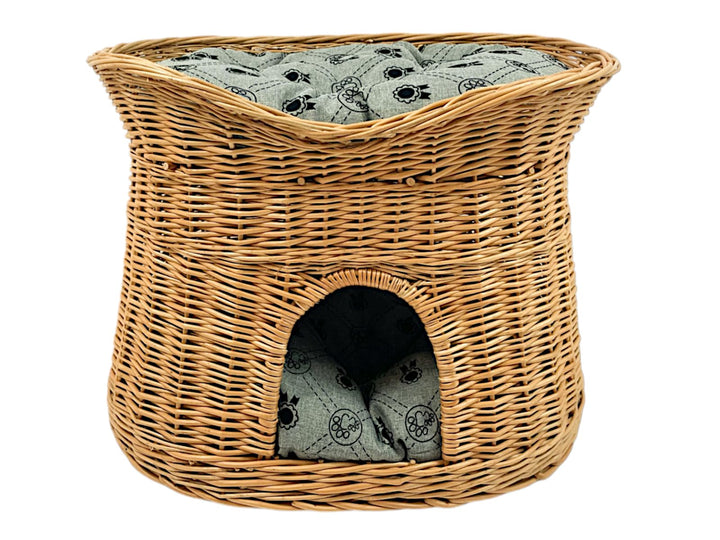 Katzenkorb zum Schlafen – Katzenhütte Indoor – Grösse L: 60 cm oval – Katzenhöhle aus Weide – Zweist