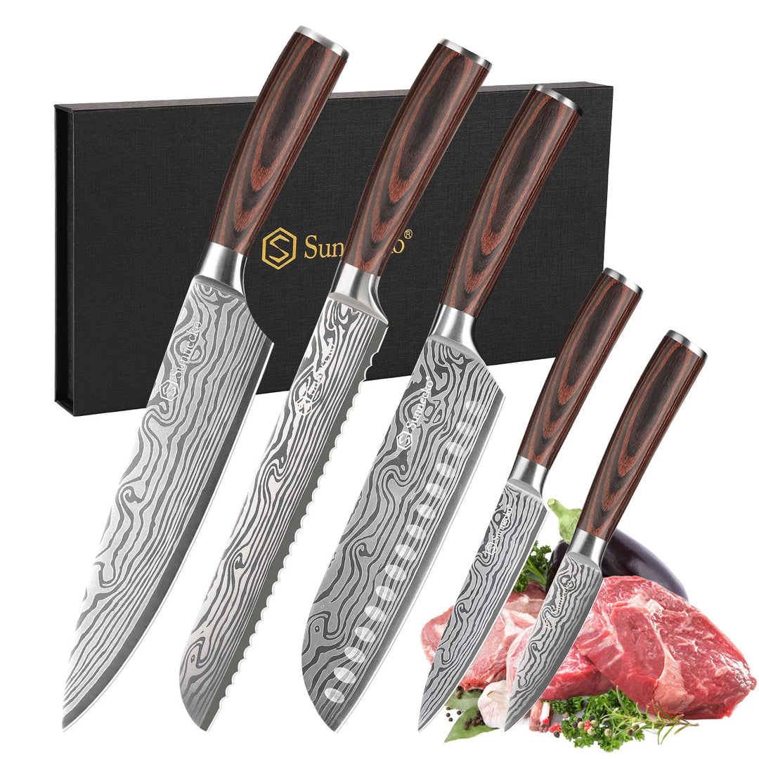Sunnecko Profi Messer Küchenmesser Set 5tlg - Messerset Küche scharfe Messer Set Kochmesser Set mit