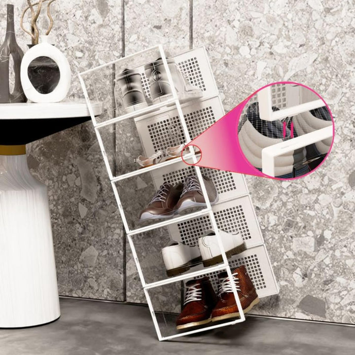 Schuhboxen, 6 Stück Stapelbar Transparent Schuhkarton mit Deckel, platzsparend, stapelbar, Schuhschr