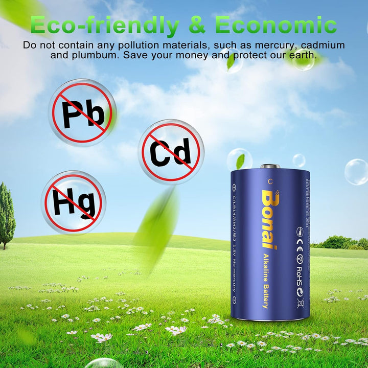 BONAI Longlife C Baby Batterien Alkaline 1,5V (14er-Pack) 7000mAh Hohe Kapazität Babyzellen Typ C-Al