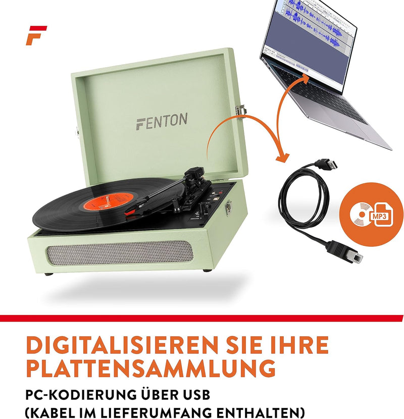 Fenton RP118C - Bluetooth Plattenspieler mit Lautsprecher, Bluetoothsender und Empfanger, Schallplat