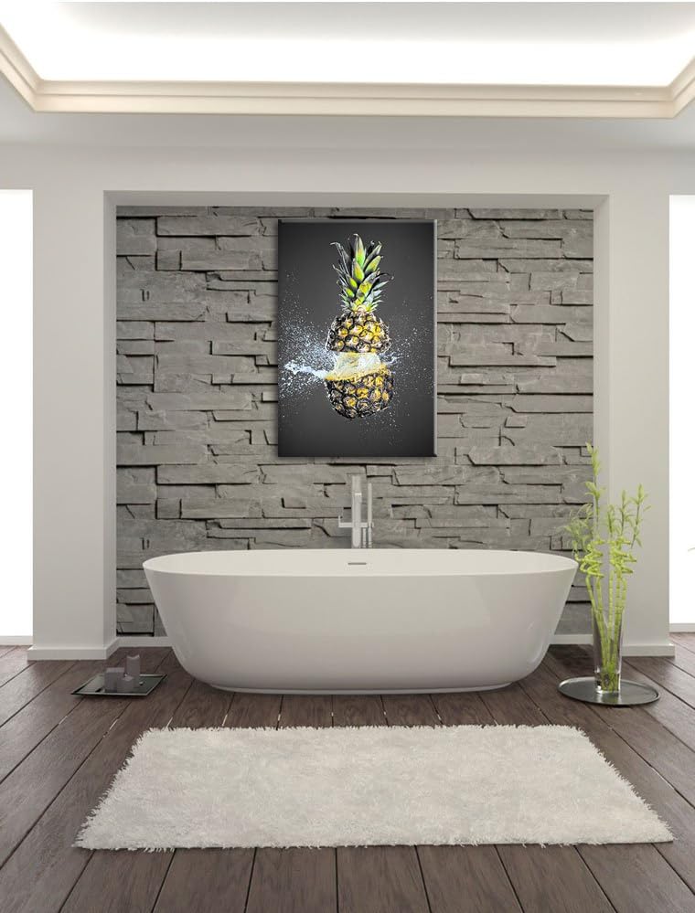 Pixxprint Ananas mit Wasser bespritzt B&W Detail, Format: 100x70 auf Leinwand, 100x70