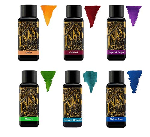 Diamine Tinte für Füllfederhalter, 30 ml – 6 x Flaschen – Amber, Oxblood, Imperial Purple, Aurora Bo