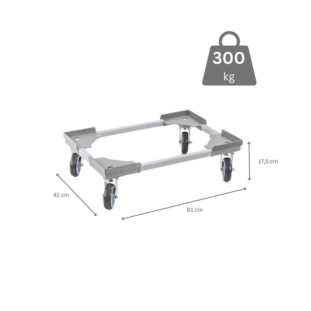 PROREGAL SparSet 2X Profi-Flex Transportroller für Euroboxen 60x40cm mit Gummiräder grau | 4 Lenkrol