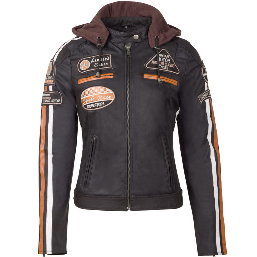 URBAN 5884 Motorradjacke Damen Mit Protektoren, Damenjacke aus Lammleder, Protektoren für Rücken, Sc