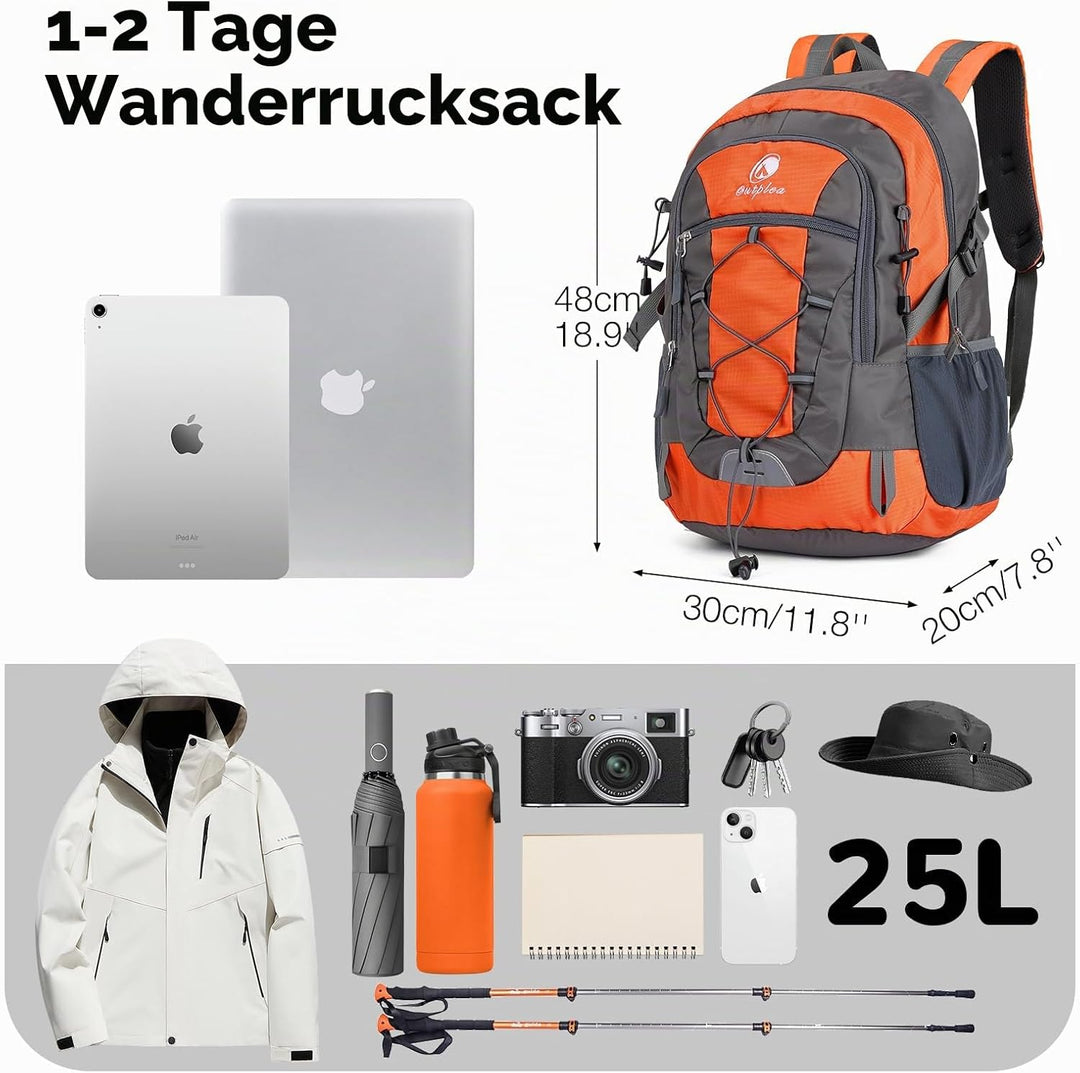 25L Wandernrucksack Damen Herren, Outdoor Rucksäcke Tagesrucksäcke, Wasserdichter Reiserucksack für