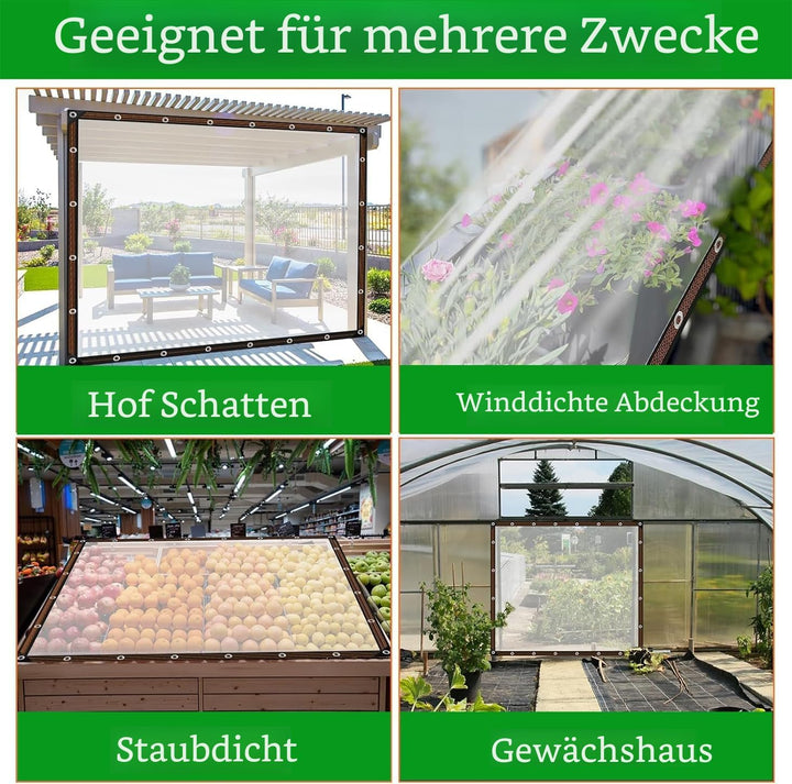 Plane Transparent mit Ösen,2.5X4m Plane Wasserdicht,Plane Durchsichtig für Aussenbereich,PVC Terrass