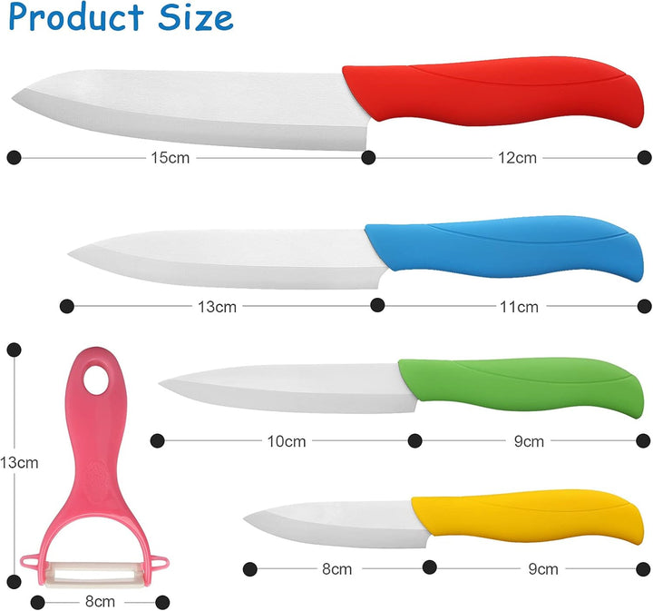 Ballery Keramikmesser Set, Kochmesser Sets mit 4 Keramikmesser und 1 Sparschäler mit Ergonomischem G
