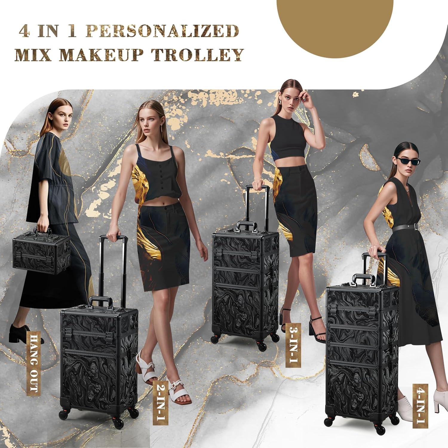 Kosmetikkoffer Trolley 4-in-1 Kosmetikkoffer Gross Kosmetik Trolley Make up Koffer Schminkkoffer mit