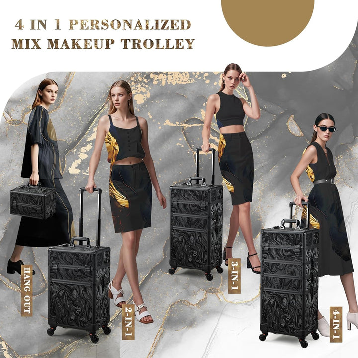 Kosmetikkoffer Trolley 4-in-1 Kosmetikkoffer Gross Kosmetik Trolley Make up Koffer Schminkkoffer mit