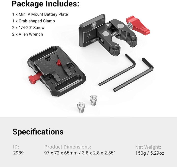 SMALLRIG Mini V Mount Battery Plate Batterie Platte mit Super Klemme, Kompatibel mit für SmallRig fü