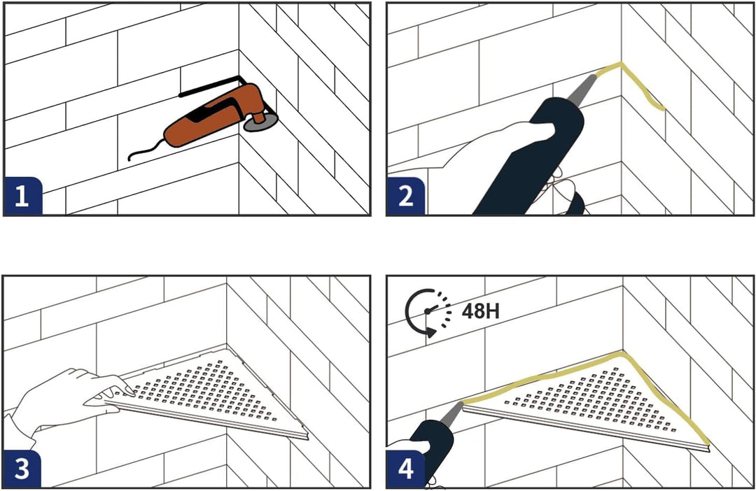 Eck Duschregal, Edelstahl 304 Badezimmerregal aus Stahl mit Gitterdesign für geflieste Wände, Einbau