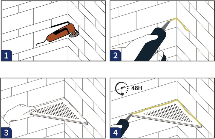 Eck Duschregal, Edelstahl 304 Badezimmerregal aus Stahl mit Gitterdesign für geflieste Wände, Einbau
