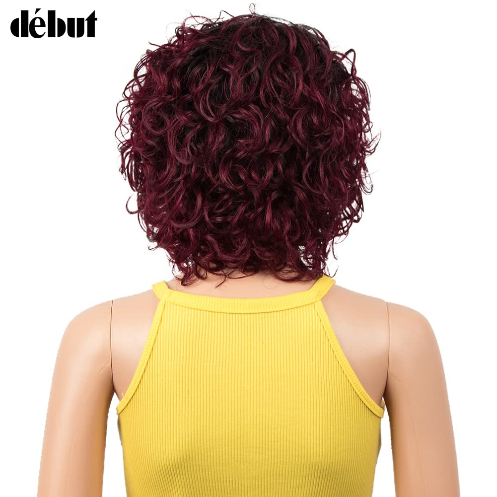 DÉBUT Kurze Bob Perücke mit Air Bangs Kurze lockige gewellte Echthaar Bob Perücke für Damen 25 cm 12