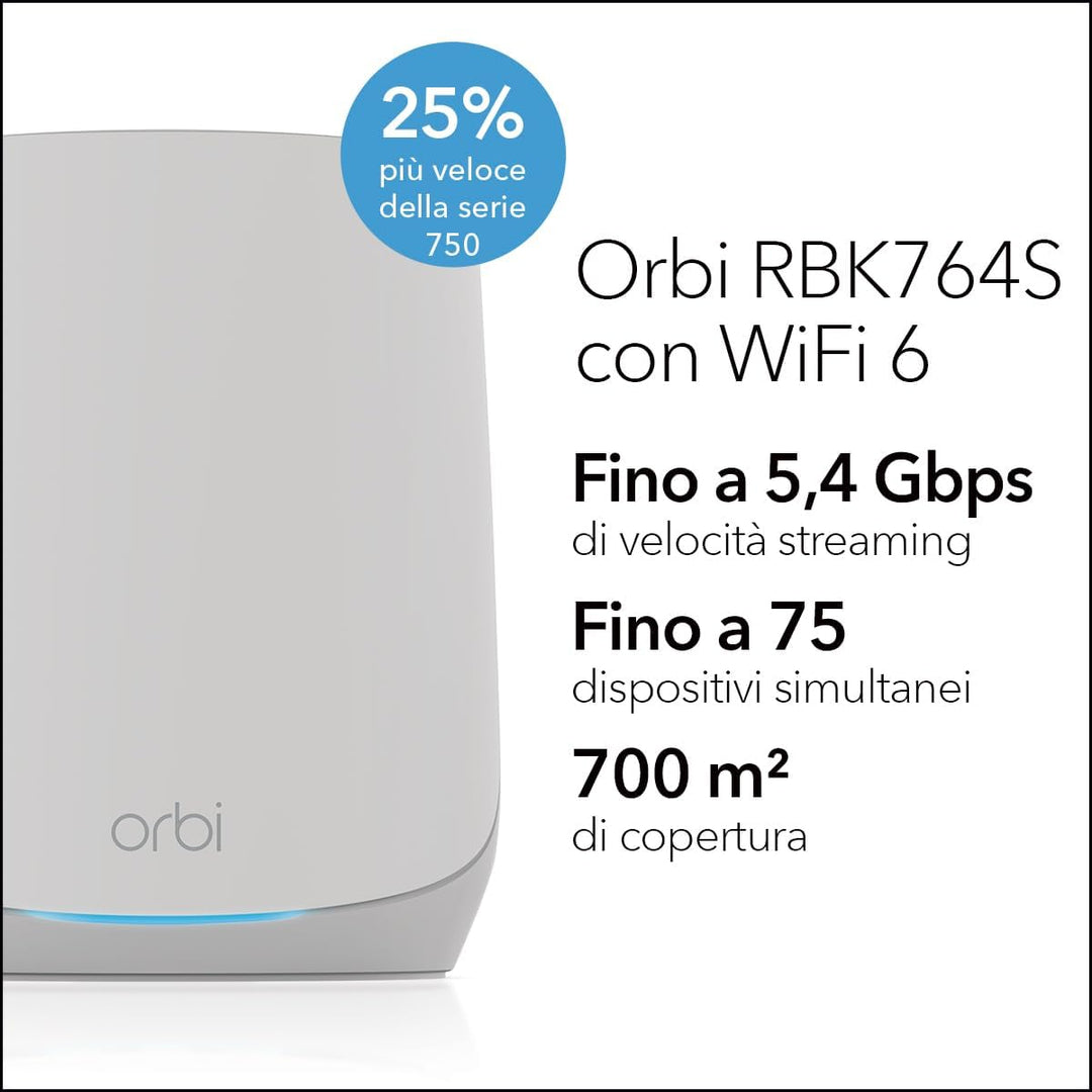 NETGEAR Orbi RBK764S WiFi 6 Mesh WLAN System (5400 MBit/s Geschwindigkeit, TriBand WiFi 6 Router + 3