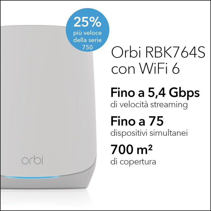 NETGEAR Orbi RBK764S WiFi 6 Mesh WLAN System (5400 MBit/s Geschwindigkeit, TriBand WiFi 6 Router + 3
