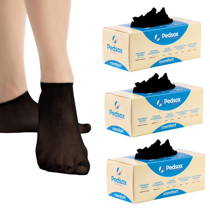 Pedsox Hygienische Einweg-Socken Multipack Sparpack - 3 Packungen à 100 Stück, Schwarz , One size