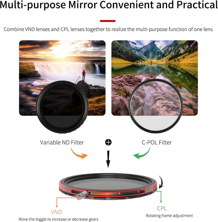 Haida CPL + VND 2-in-1 Filter 82mm - Polarisationsfilter variabler ND-Filter 3-7 Stopps ND8 ND16 ND3
