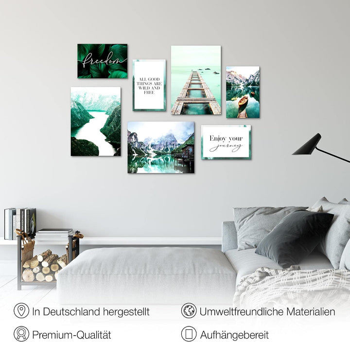 Novart Wandbilder Berge und See - KOMPLETT AUFHÄNGFERTIG - Natur Türkis Wohnzimmer Schlafzimmer - 7