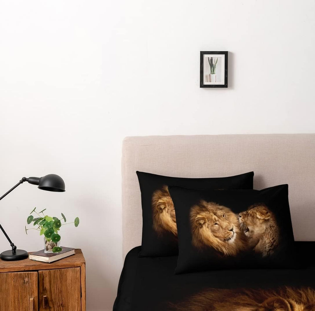DXHOME Löwe Bettwäsche 135x200 3D Effekt Tiermotiv Bettwäsche 2 teilig Weich Schwarz Braun Mikrofase