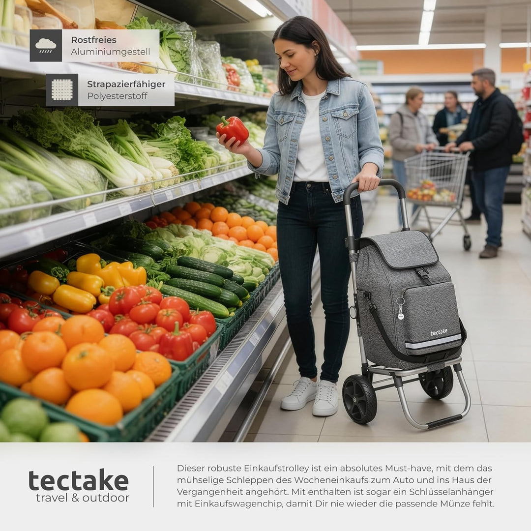 tectake® Einkaufstrolley 3-in-1 klappbar mit Kühltasche, 30 kg belastbar, 45,5 L, Einkaufsroller, Sh
