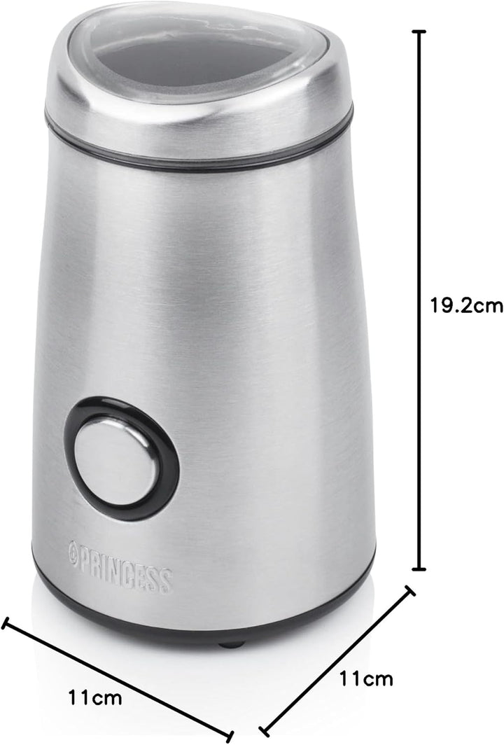 Princess 01.242196.01.001 Kaffeemühle Edelstahl Deluxe 50 g - Edelstahlgehäuse, 150 W, silber