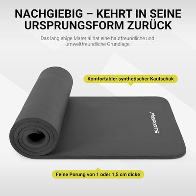 MSPORTS Gymnastikmatte Studio 183 x 61 x 1,0 oder 1,5 cm | inkl. Übungsposter und Tragegurte | Hautf