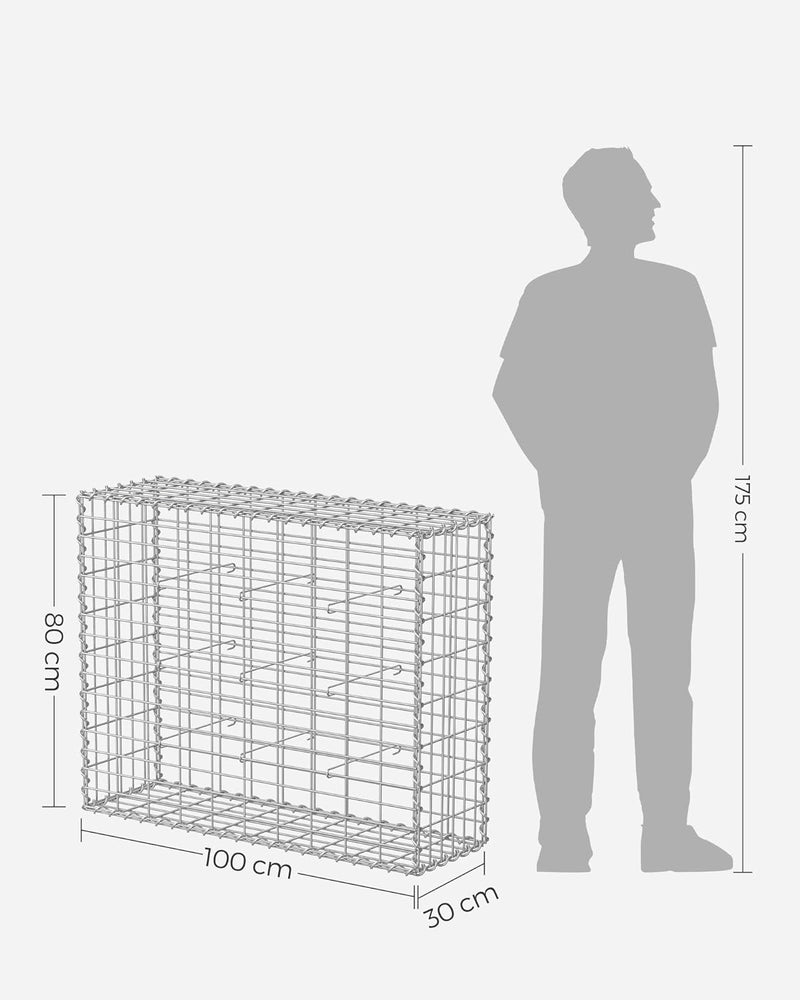 SONGMICS Gabionenkörbe, Metall-Steinkörbe mit 5 x 10 cm Maschenweite für Mauersteine, verzinkt, Stei