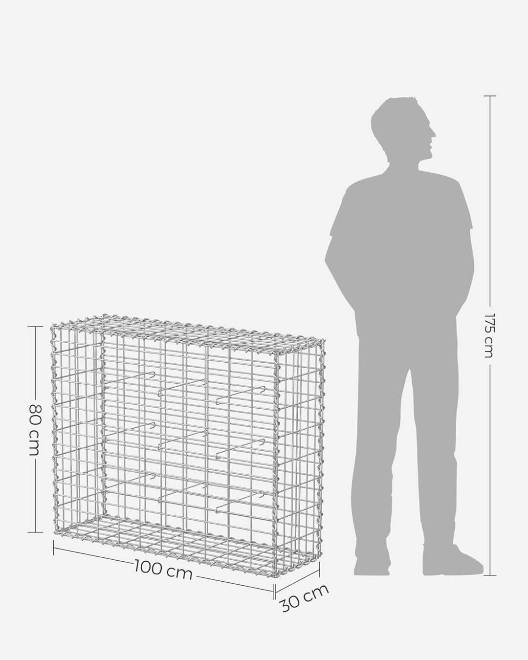 SONGMICS Gabionenkörbe, Metall-Steinkörbe mit 5 x 10 cm Maschenweite für Mauersteine, verzinkt, Stei