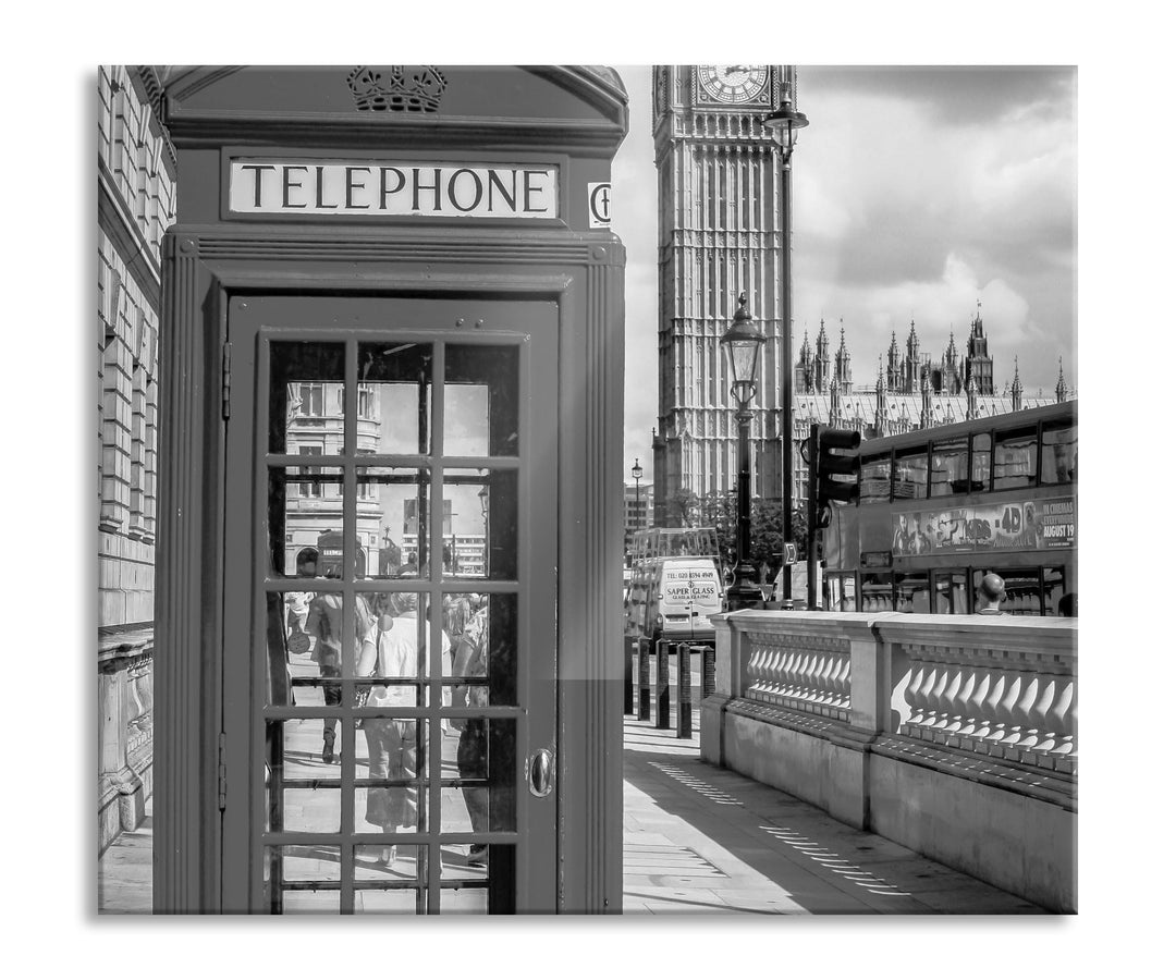Telefonzelle in London Herdabdeckplatte & Spritzschutz aus Echtglas | Für Herd-Kochfelder | 60x52 cm