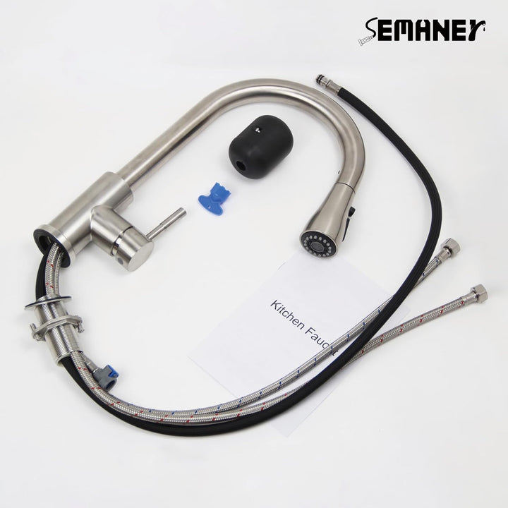 Wasserhahn Küche, SEMANEY Hochdruck Küchenarmatur mit 3 Funktionen Brause Ausziehbar, Hohe Bogen Arm