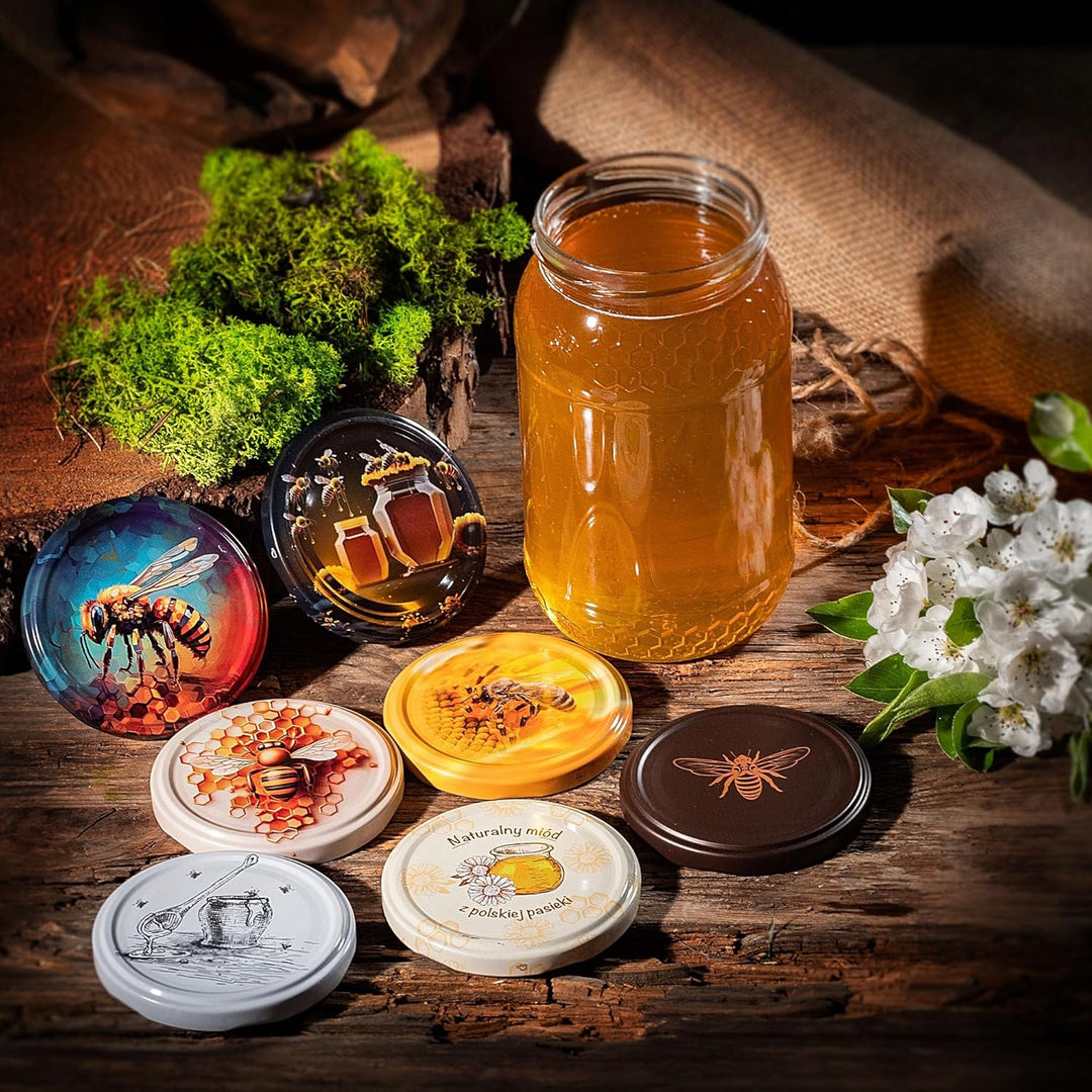 KADAX 24er Set Einmachgläser 900ml TO82 Gelbe Biene, Grosse Sturzgläser mit Schraubdeckel, Einkochgl