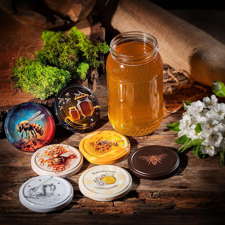 KADAX 24er Set Einmachgläser 900ml TO82 Gelbe Biene, Grosse Sturzgläser mit Schraubdeckel, Einkochgl