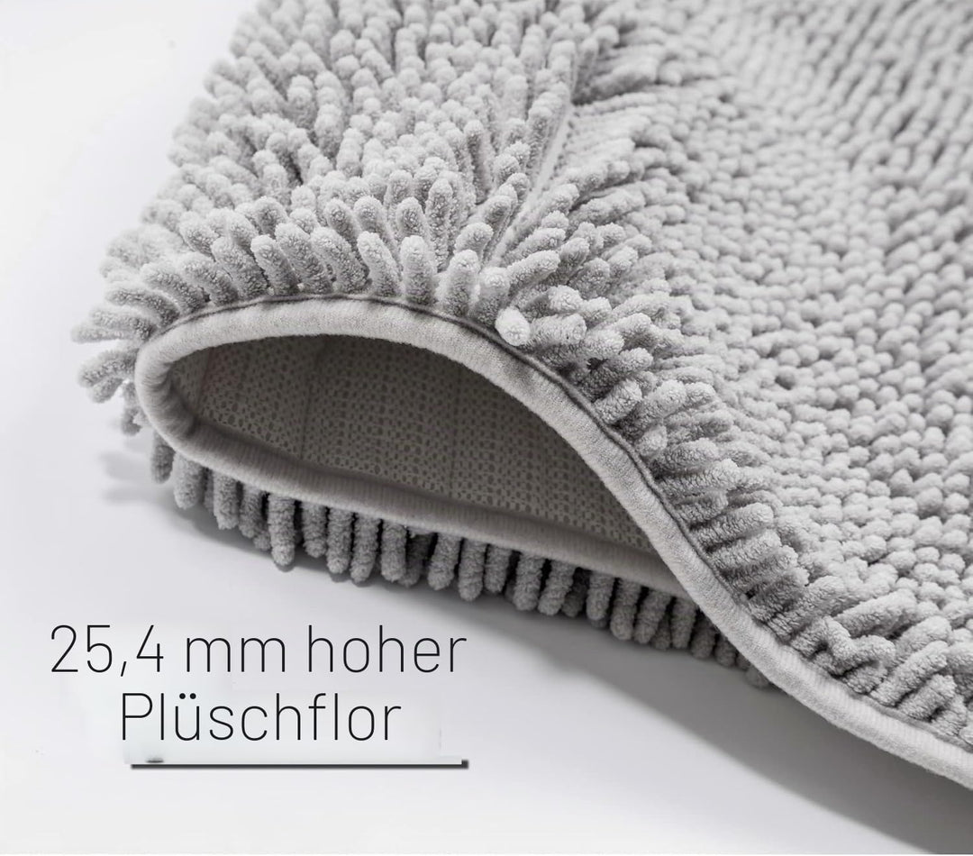 Badematte Set 3 teilig Light Grey, rutschfeste Chenille Badteppiche, Waschbar &amp; Minimalistisch Badvo