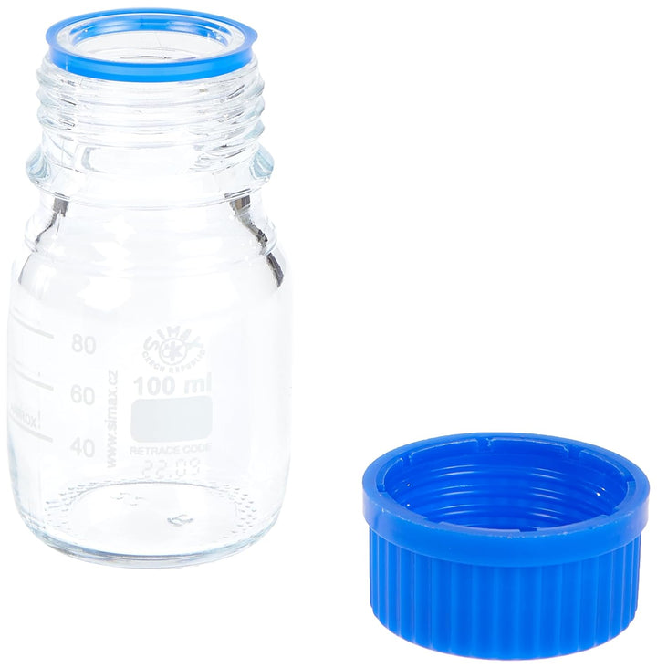 neoLab E-1429 Laborflaschen, GL 45, 100 mL, Iso-Gewinde, Kappe + Ausgiessring (10-er Pack)