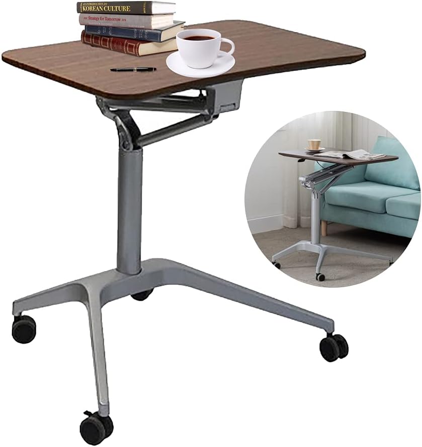 44" Laptoptisch mit Rollen Stehpult Höhenverstellbar Laptop Ständer Mobile Workstation Kompakter Sta