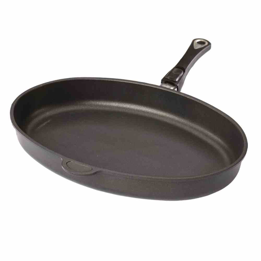 AMT Gastroguss Fischpfanne, 41 x 27 cm, 5 cm hoch, abnehmbarer Stiel, Aluguss (Aluminium), Lotan® An